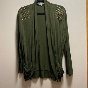 Army green cardigan with metal stud details and pockets